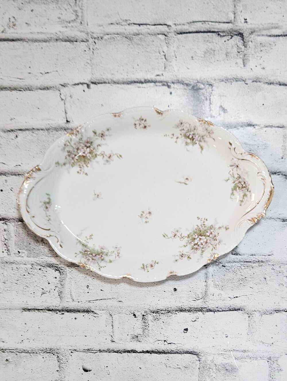 Theodore Haviland Limoges France Floral Oval Serving Platter Gold Trim 16 In
